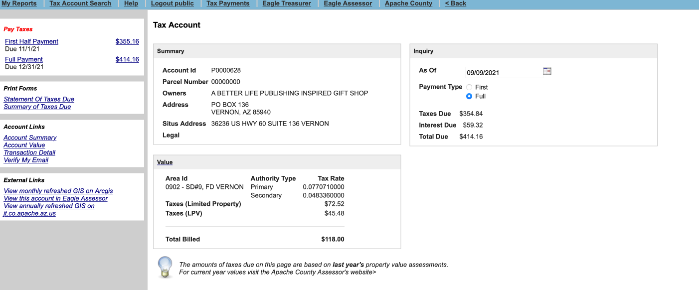 A Better Life Publishing tax record